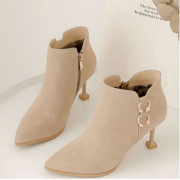 

cresfimix botas femininas women fashion pointed toe beige side zip stiletto boots lady cool black suede light weight boot e6406d
