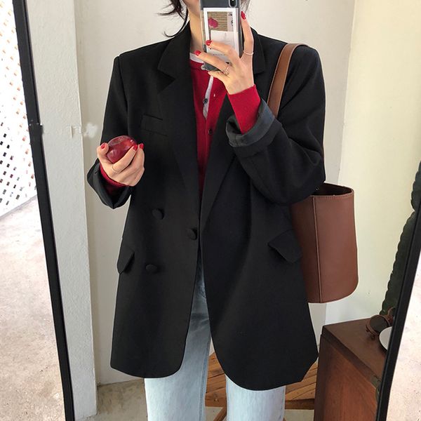 

women's suits & blazers peonfly lady office wear women blazer jacket loose coat korea style vintage elegant outerwear formal suit jacke, White;black