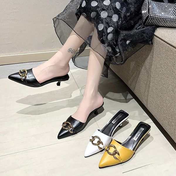 

2020 summer new baotou slippers women fashion high-heeled slippers outer wear all-match stiletto sandals x433, Black