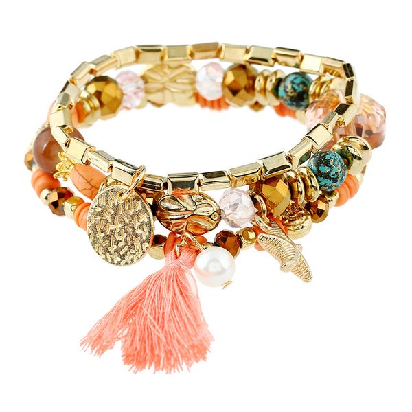 

sealife starfish candy color theme pearl bead chain tassel stretch bracelet, Black