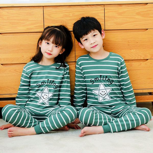 

baby kids pajamas sets cotton long sleeved tshirt+pant cartoon girls boys clothes autumn 2pcs sleepwear suit children pyjamas, Blue;red