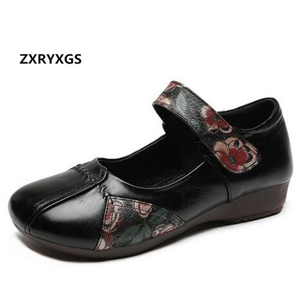 

2020 new classic retro printing women shoes flat shoes soft sole comfortable mother fashion genuine leather ladies, Black
