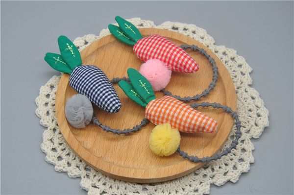 

15pcs мода cute plaid морковь галстуки волос твердые bands pom pom мультфильм упругие волосы принцессы головной убор бутик аксессуары, Slivery;white