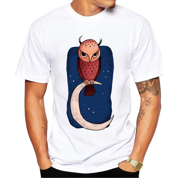 

teehub 2019 fashion owl on moon men t-shirt punk owl printed tshirts casual short sleeve summer tees