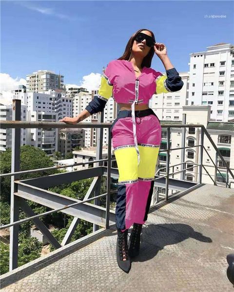 

womens panelled letter print tracksuits sprint designer 2pcs tube pencil pants sets females zipper sports street style sets, Gray