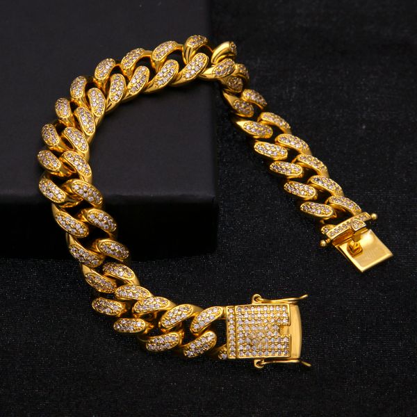 

Hip Hop Bracelet, Auniquestyle Luxury 18 K Gold Color Women Men's Bracelet Miami Curb Cuban Chain Iced Out Paved Rhinestones Jewelry