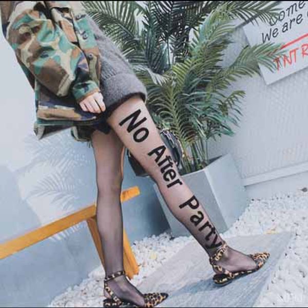 

womens stockings girls letter women bottoming thin pantyhose 2020 fashion party stockings "no after party" letter printed high, Black;white