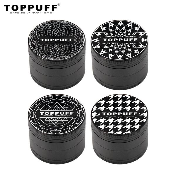 TOPPEUFF 63mm 4 camadas Dentes de alumínio Herbal Grinder Preto Tobacco Grinder diamante afiado Crusher Miller metal Herb Tobacco Crusher