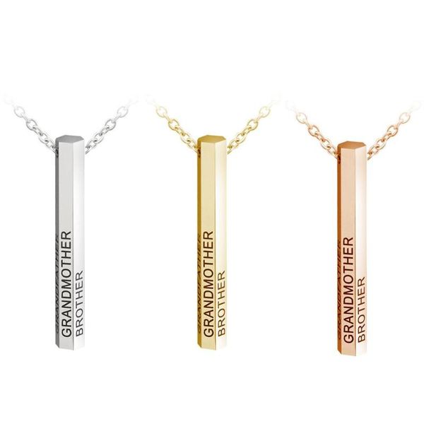 

pendant necklaces 2021 fashion grandmather brother family engraved hexagonal column chain necklace gift, Silver