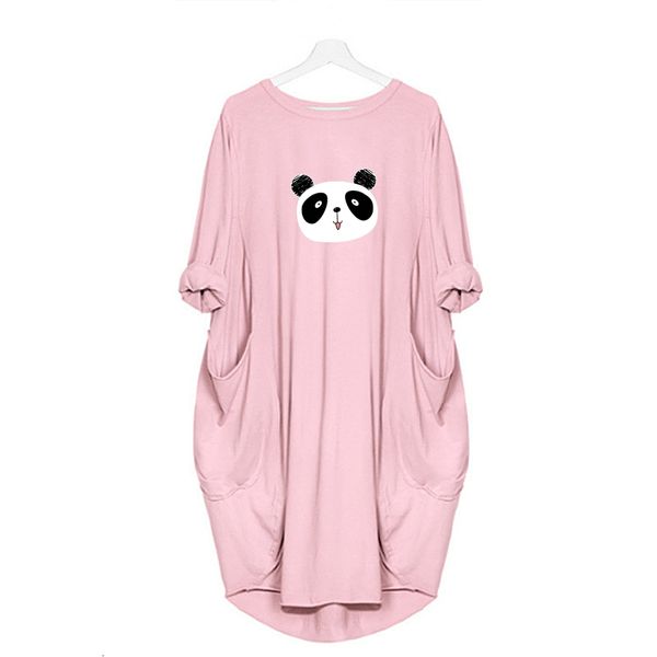 

vintage casual long sleeve fat women cartoon printing pocket knee length plus size dresses