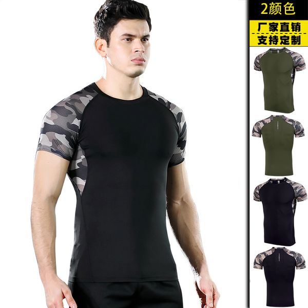 

2020 new style sports quick-drying t-shirt men elasticity joint tight pro clothing running fitness sports clothing spring and su, Black;blue