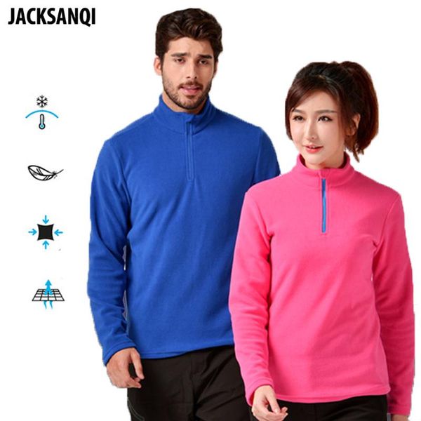 

jacksanqi men women's warm hiking fleece jacket outdoor sports breathable windproof cardigan skiing camping linner coats ra409, Blue;black