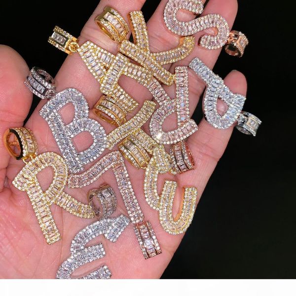 

iced out baguette initials letters hip hop pendant chain gold silver bling zirconia men hip hop pendant jewelry