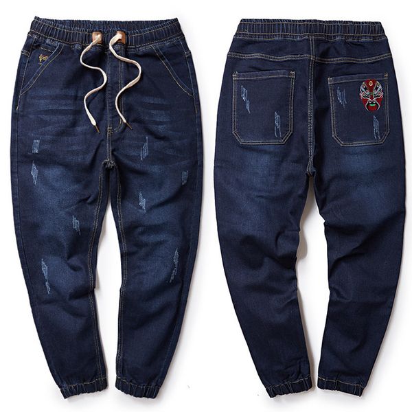 

brand jeans winter drawstring straight denim jeans men plus size -6xl 7xl 8xl casual men long pants trousers jean embroidery, Blue