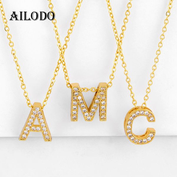

ailodo women girls initial letter necklace gold color 26 letters charm necklaces pendants copper cz jewelry personal necklace, Silver