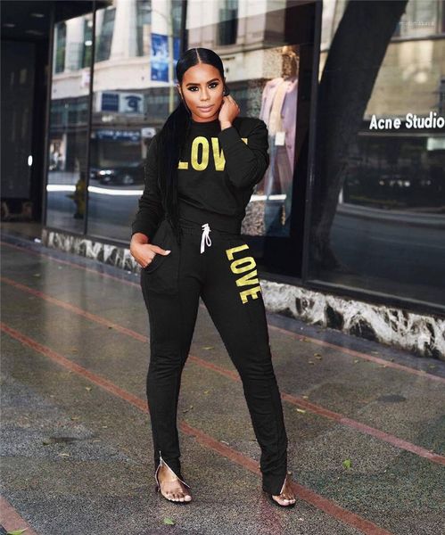 

two piece sets long sleeve solid color womens crew neck tracksuits sports sets letter print womens, White