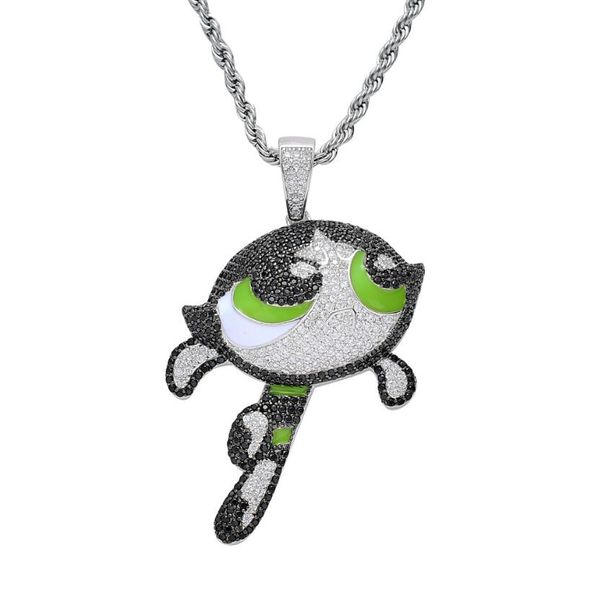 

Hip Hop Micro Paved Cubic Zirconia Bling Iced Out Cartoon The Powerpuff Girls Pendants Necklace for Men Rapper Jewelry