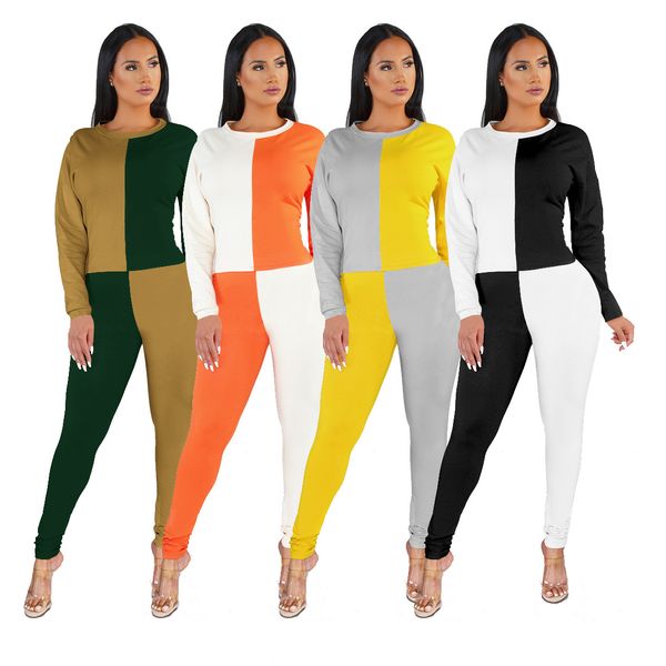 

two piece dress womens tracksuit long sleeve crop leggings pants plus size color patchwork set spring autumn outfits casual, White