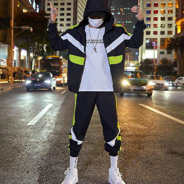 

running sets pantaloni tuta uomo 2021 men's autumn fashion brand tooling casual hip-hop loose long sleeve tracksuit men heren kleding, Black;blue