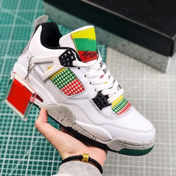 

2020 new rasta 4 4s basketball shoes for men carnival lucid green white leather sport sneakers baskets trainers zapatos chaussures size 36-4