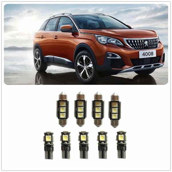 

9pcs white led lights interior package kit for 3008 301 306 307 308 4007 405 406 407 1990-2020