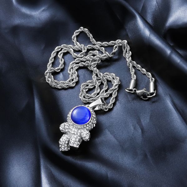 

men hip hop sapphire space astronaut pendant necklaces fashion trendy pendants necklace hip hop jewelry hot, Silver