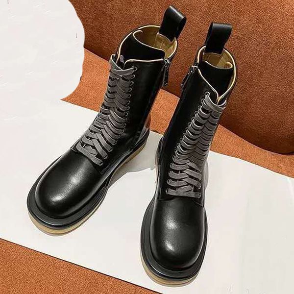 

2020 autume new arrival woman boots ruund toe lace up platform zipper chunky heel holiday vacation shoes, Black