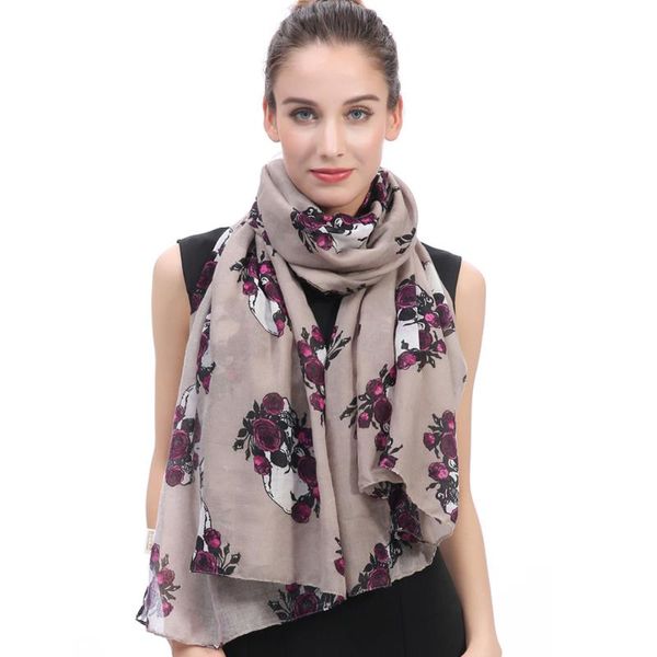 

skulls and roses print women's scarf shawl wrap soft lightweight gift idea, Blue;gray