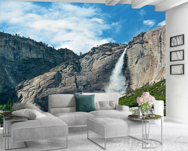 

3d mural wallpaper 3d landscape mural wallpaper the majestic mountains feiliu waterfall romantic scenery decorative silk 3d wallpaper