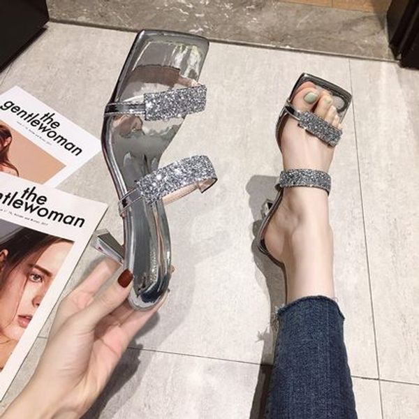 

high-heeled slippers, women's fine heels, summer wear, 2020 new fashion, wild ladies, net red sandals, summer heels, Black