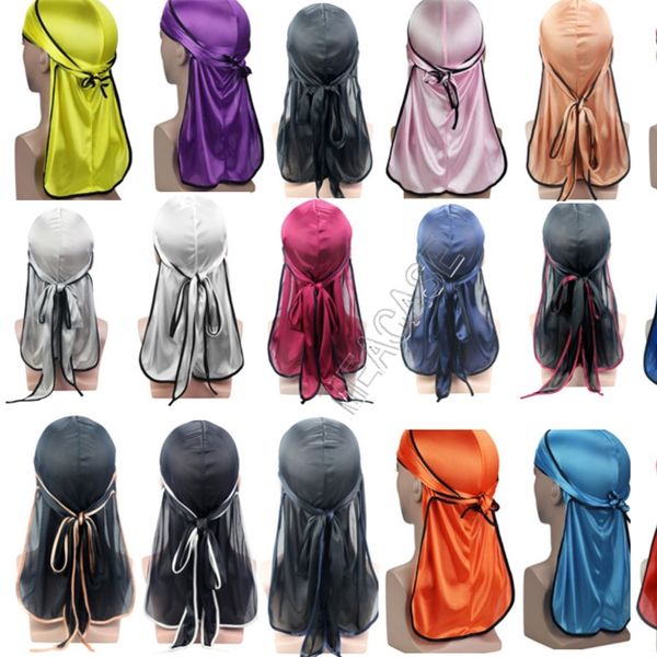

silky durag long tail dorags wave waver caps headwrap bandana turban hats headwear with black border hip hop pirate hat sale d82410, Yellow