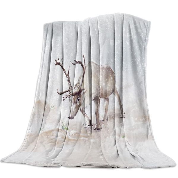 

Kids Throw Blanket Colorful Jungle Animals Themed Decorations Snow Elk in Winter