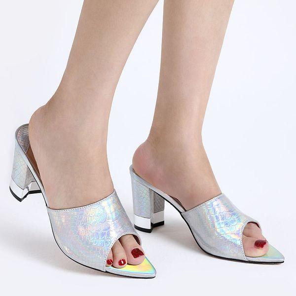 

trendy classic design italy slippers high heeled shoes black silver blue green high slippers party evening heels women footwear