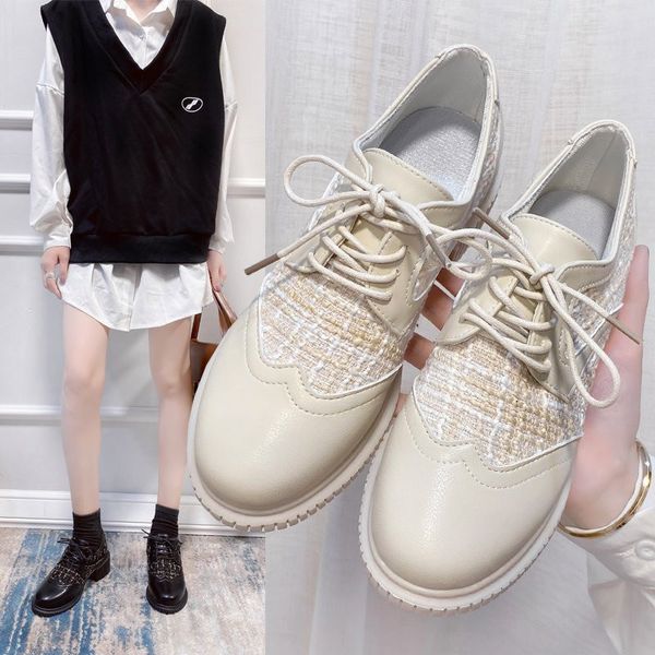 

british style shoes 2020 fashion women's female footwear casual sneaker round toe autumn oxfords preppy modis dress fall cross, Black