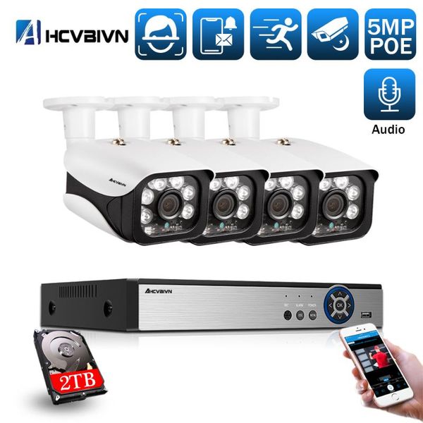 

h.265 5mp cctv security camera system 4ch poe nvr with 5.0mp ip camera cctv kit waterproof ip66 video surveillance system xmeye
