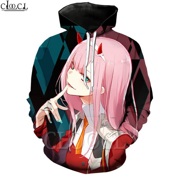 

cloocl anime darling in the franxx zero two hoodie 3d print funny hooded coat sweatshirt men women autumn clothing long sleeve pullovers, Black