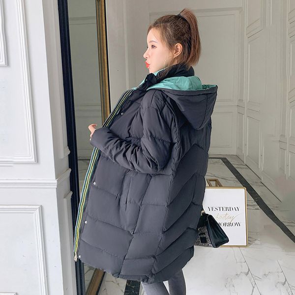 

2020 casual women's winter coat plus size solid long jacket women hooded cotton padded thick black loose parkas female outerwear