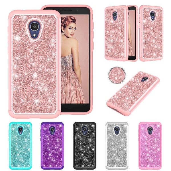 

cgjxs2 in 1 bling glitter hybrid armor tpu pc shockproof case for alcatel 1x evolve revvl 2 plus tetra zte n9136 google pixel 3 xl oneplus 6