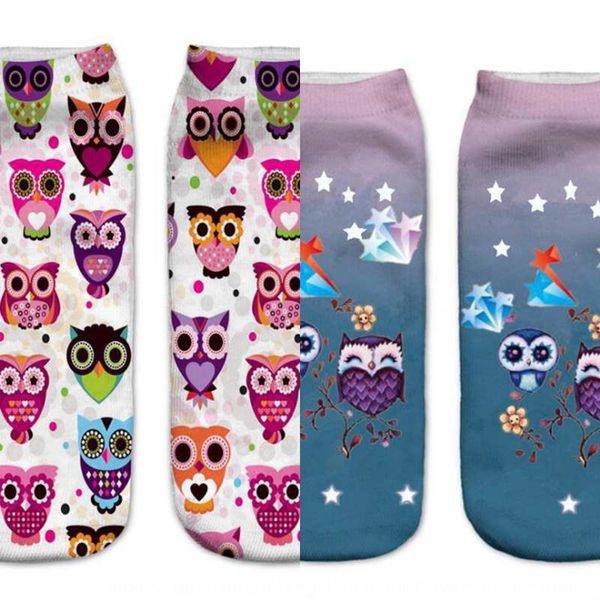 

new 3d digital printed boat women's boat socks owl printed socks knu8k, Black