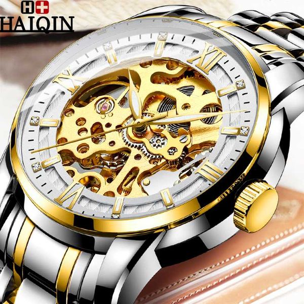 

haiqin men's watches new luxury buisness automatic machinery wristwatch men waterproof sports clock relogio mecanico, Slivery;brown