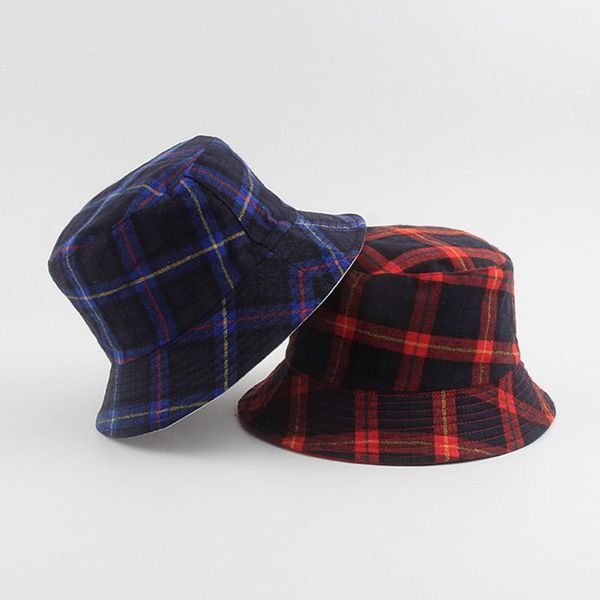 

fisherman hat female japanese hat female summer wild literature and art cute plaid soft sister basin, Blue;gray