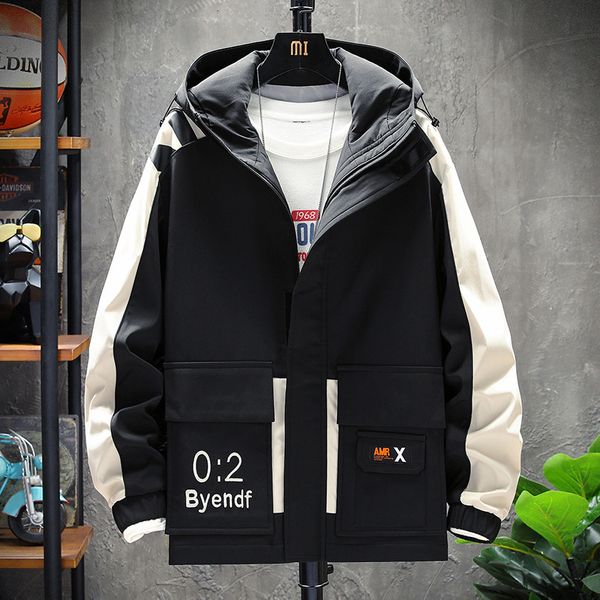 

men's coat 2020 new autumn fashion ins color matching loose tooling jacket korean style couple casual coat, Black;white