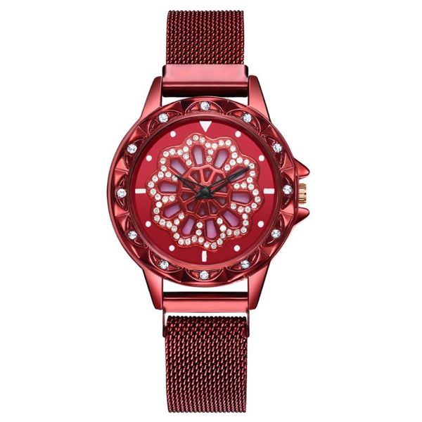 

women gifts accurate fashion waterproof luxury rhinestone wrist watch round floral dial quartz alloy elegant magnetic band, Slivery;brown