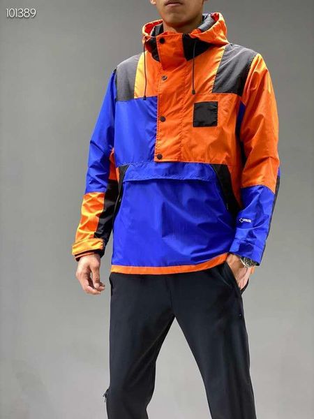 

autumn half zipper pullover jacket mens patchwork hooded jackets 2019 male windbreaker streetwear hoody waterproof coat, Black;brown