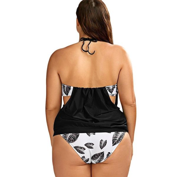 

belleziva plus size swimwear two piece set tropical print halter tankini swimsuit bathing simple brief tank beachwear y19062901, White;black