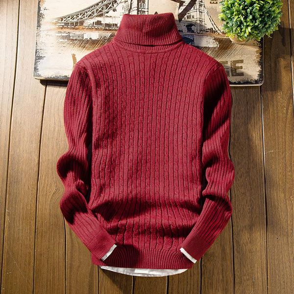 

turtleneck men pullovers sweater for men high neck striped slim knitting sweaters knitwear male autumn red navy, White;black