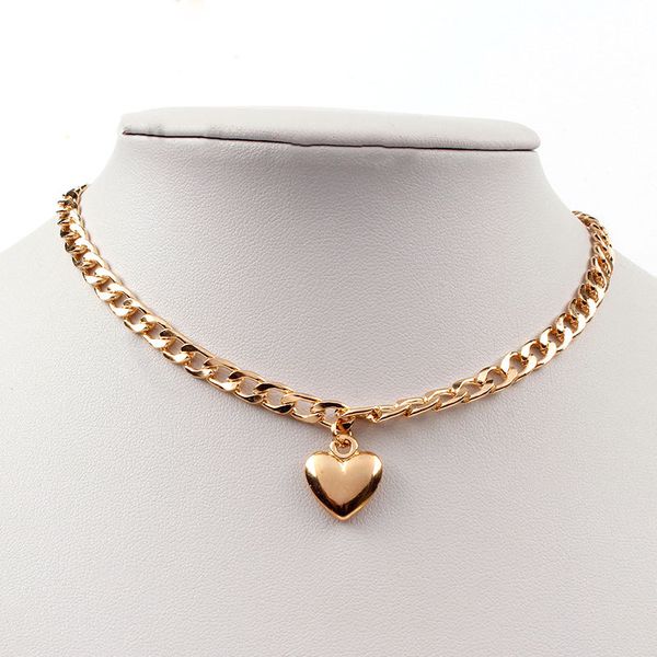 

skysuk charm heart pendant fashion metal chains choker necklace for women statement necklaces punk collar jewelry collier femme, Silver