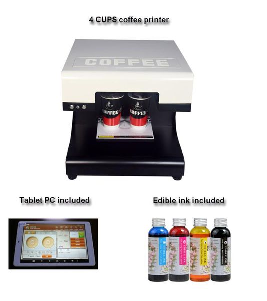 

automatic inkjet 4 cups coffee printer with tablet pc and edible ink
