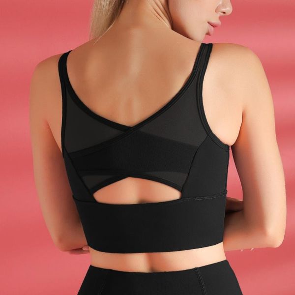 

yoga-shirt gym vest mesh stitching shockproof gathering sports vest-style yoga beautiful back breathable openwork exercise bra, White;black
