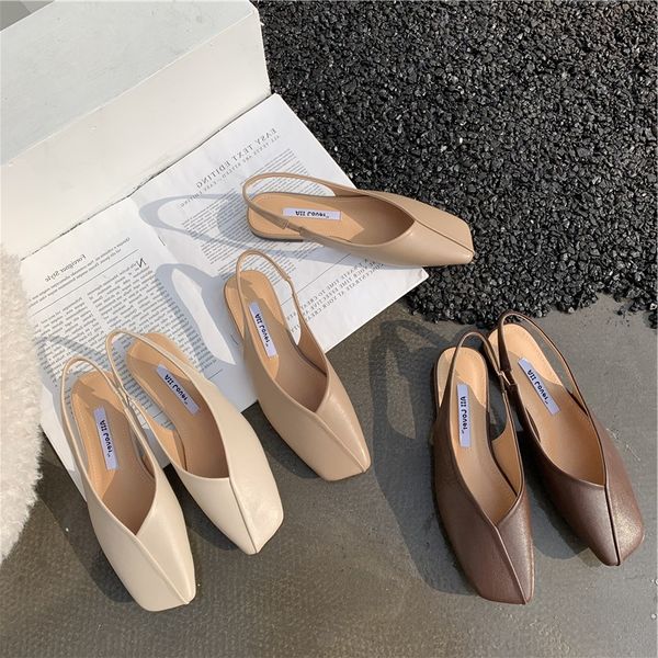 

summer women slingback sandals 2020 vintage square toe flat sandals women's party dress shoes elegant ladies mules shoes, Black